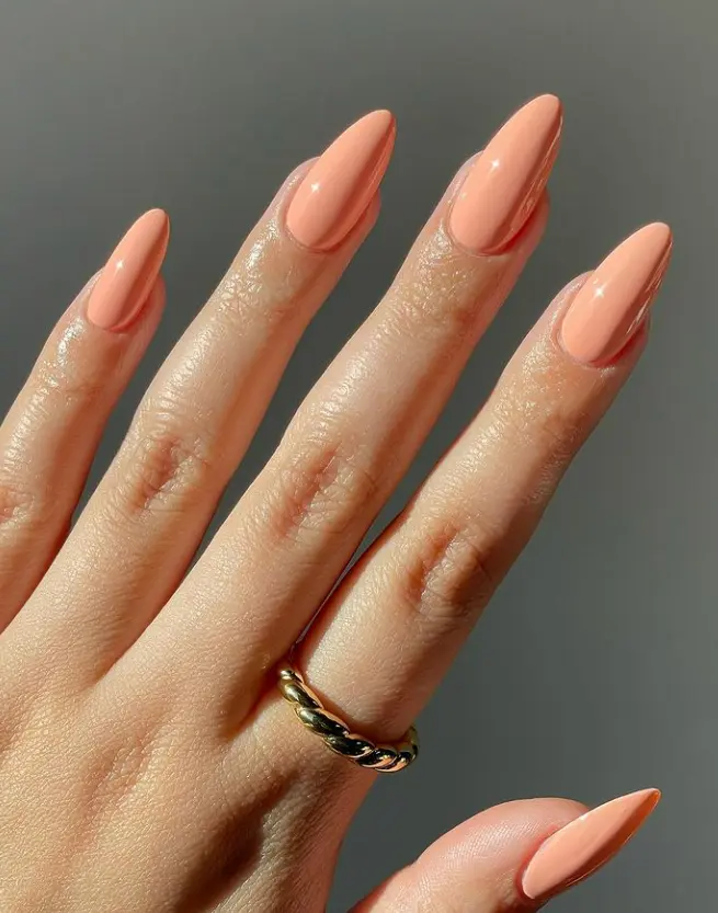 Gelnägel in der Frühlings-Trendfarbe Peach Fuzz, professionelles Nageldesign im Nagelstudio St. Gallen.